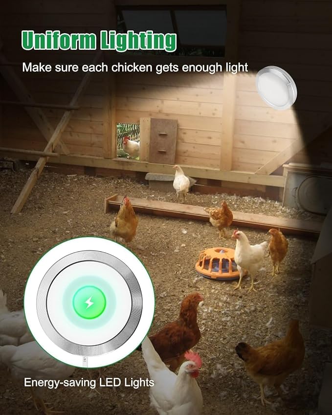 Automatic LED Daylight Extender, Chicken Coop LED Light with Timer Enhance Chicken Egg Production, Daylight Extension IP65 Waterproof, Include Instruction Manual