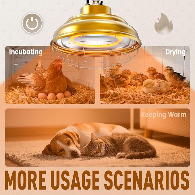 600 Watt Large Heat Lamp for Chicken Coop, Hanging Chicken Coop Heater, Carbon Fiber Bulb Waterproof Coop Heater with 2 Heating Levels, Chicken Warmer Lamp for Indoor Poultry Pet Livestock Greenhouse