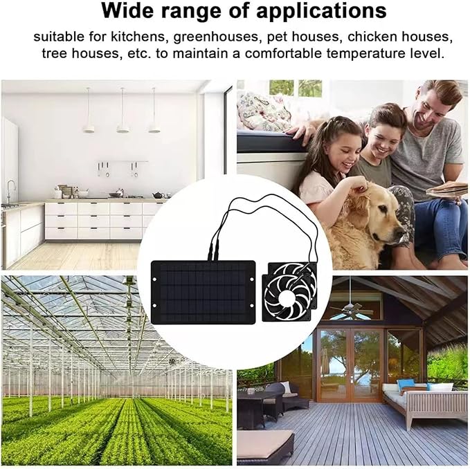 Solar Powered Fan, Solar Panel Fan Kit with 2 Fans, Solar Panel and Cable, Solar Powered Exhaust Ventilation Fan for Chicken Coop, Greenhouse, Shed, Pet House
