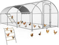Large Metal Chicken Coop with Roosting Perch, Walk-in Poultry Cage Chicken Run House Chicken Pen Dome Shaped Coop with Waterproof Cover for Outdoor Backyard Farm Use (236.22×118.11×77.95 in)
