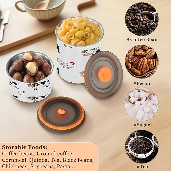 Farm Cows Chickens Coffee Canister 17oz Stainless Steel Airtight Food Storage Container with Lid for Beans/Cereal Preserval