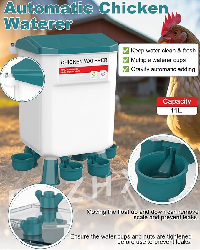 Chicken Feeder and Waterer Set, 3 Gallon/26.5 Pounds, Automatic Chicken Feeders and Chicken Waterer, Detachable for Chickens, Duck & Quail Coop Use, Outdoor Farm & Backyard (Lake Blue)
