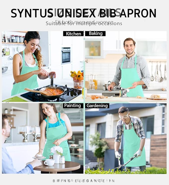 Syntus Adjustable Bib Apron with 2 Pockets Cooking Kitchen Aprons for Women Men Chef