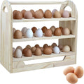 Wooden Egg Holder Countertop with Handle 3-tire Wooden Egg Tray Holds 54 Eggs Detachable Egg Storage Rack for Kitchen Farmhouse Decor
