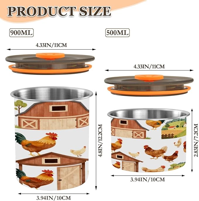 Farmhouse Roosters Coffee Canister 17oz Stainless Steel Airtight Food Storage Container with Lid for Beans/Cereal Preserval