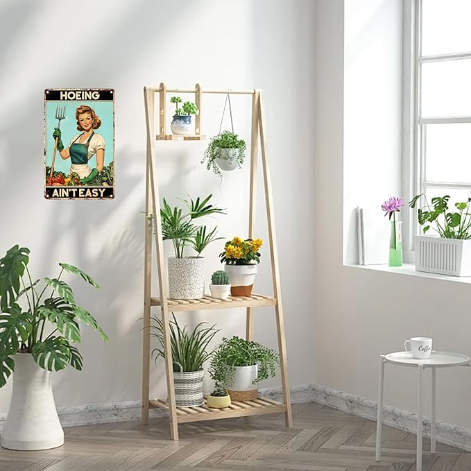 Vintage Garden Tin Signs Hoeing Ain't Easy Metal Sign Wall Decor for Garden Yard Home Kitchen Fence 12×8 Inch