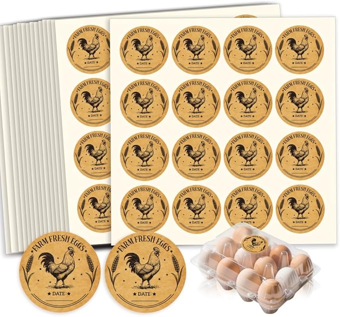 320 Pcs Farm Fresh Eggs Carton Labels, 2 Inch Round Kraft Paper Style Unwashed Eggs Labels Self-Adhesive Egg Packaging Stickers for Chicken Egg Box Container Farm Supplies