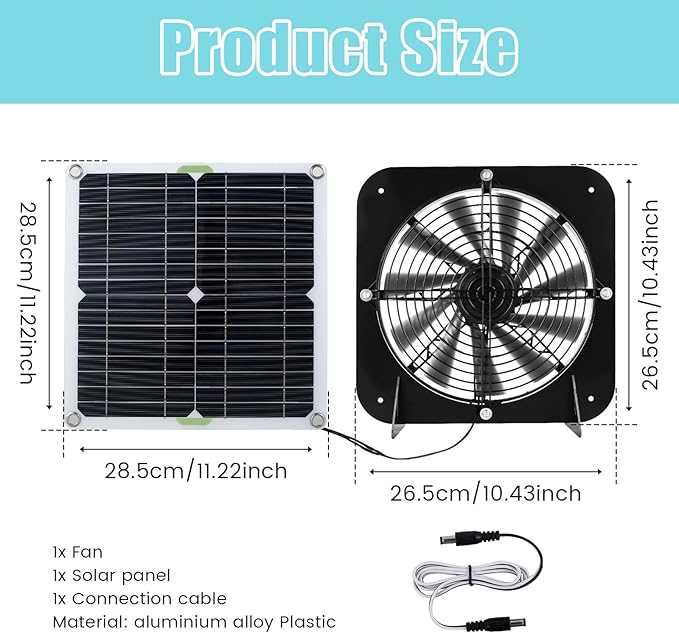 Solar Panel Fan Kit 13.5inch 100W Waterproof Solar Powered Exhaust Fan 3000rpm Auto Adjustable High Efficiency Cooling Chicken Solar Fan Solar Camping Fan for Dog Kennel