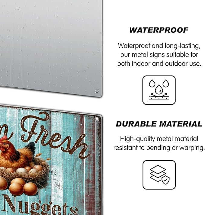 Farm Fresh Butt Nuggets Metal Sign Rustic Chicken Coop Decor Farmhouse Kitchen Wall Decoration For Home Vintage Style 12 x 8 Inch Art Metal
