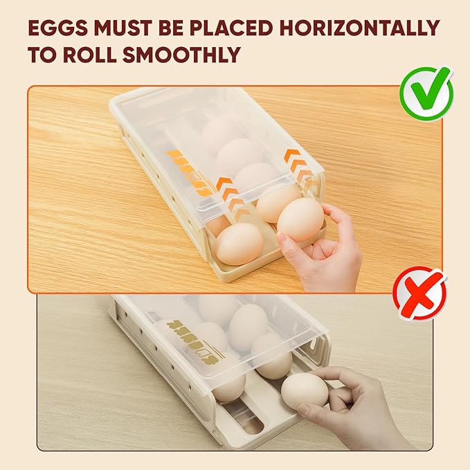 Automatic Rolling Egg Holder for Refrigerator, 1-Pack Stackable Egg Storage Containers, Smooth Glide Track, Steady Base & Dishwasher Safe