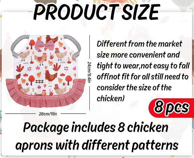 Whaline 8Pcs Chicken Saddles for Hens Chicken Apron with Elastic Straps for Poultry Protector Wing Back Feather Fixer Supplies