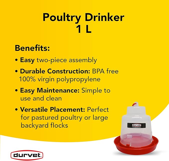 Durvet, Baby Chick Waterer, 1L Poultry Drinker for Chicks and Ducklings