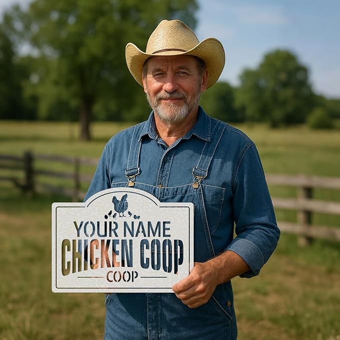 Personalized Chicken Coop Signs, Outdoor Chicken Coop Decor, Vintage Farmhouse Wall Decor, Custom Metal Name Sign for Farm Yard Garden Home, Gifts for Chicken Lovers Color04