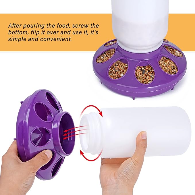 Chick Feeder and Waterer Set no Waste Chicken Water Dispenser 1L Chicken Water Feeder Poultry Waterer Baby Chick Duckling Supplies Starter Kit (Purple)