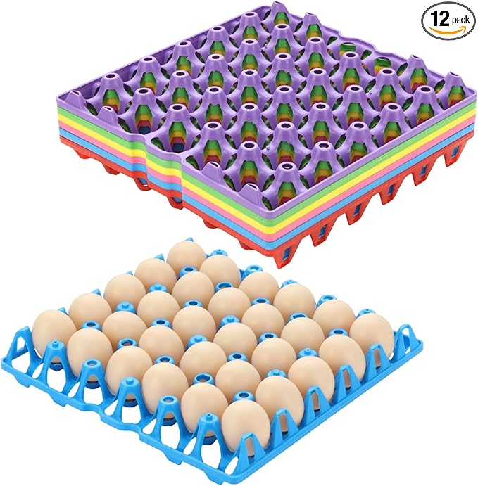 12PCS Plastic Egg Trays, 30-Cell Stackable Egg Crates, Egg Flats, Egg Cartons for Egg Packing, Storage, Shipping Fresh Eggs