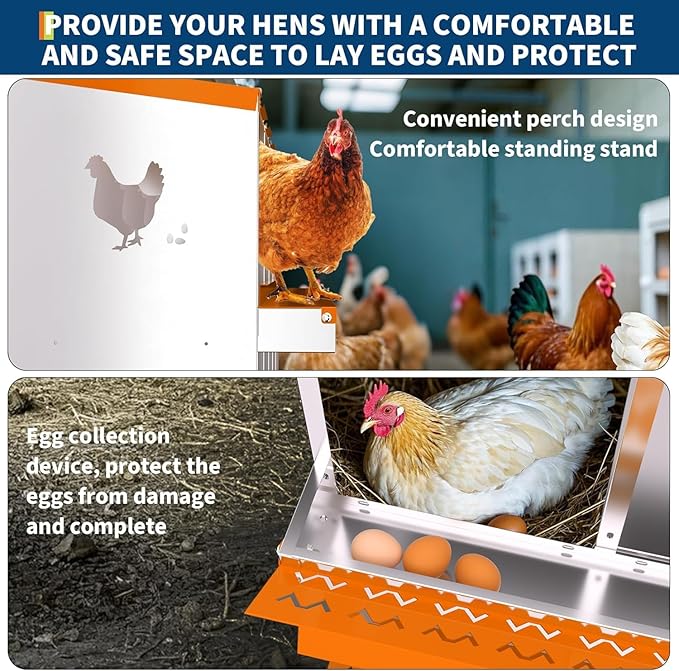 Chicken Nesting Box, 6 Compartments Laying Boxes for Chicken Hens Poultry Protect Eggs Chicken Coop Wall Mount Metal Nest Box for Chicken Coop