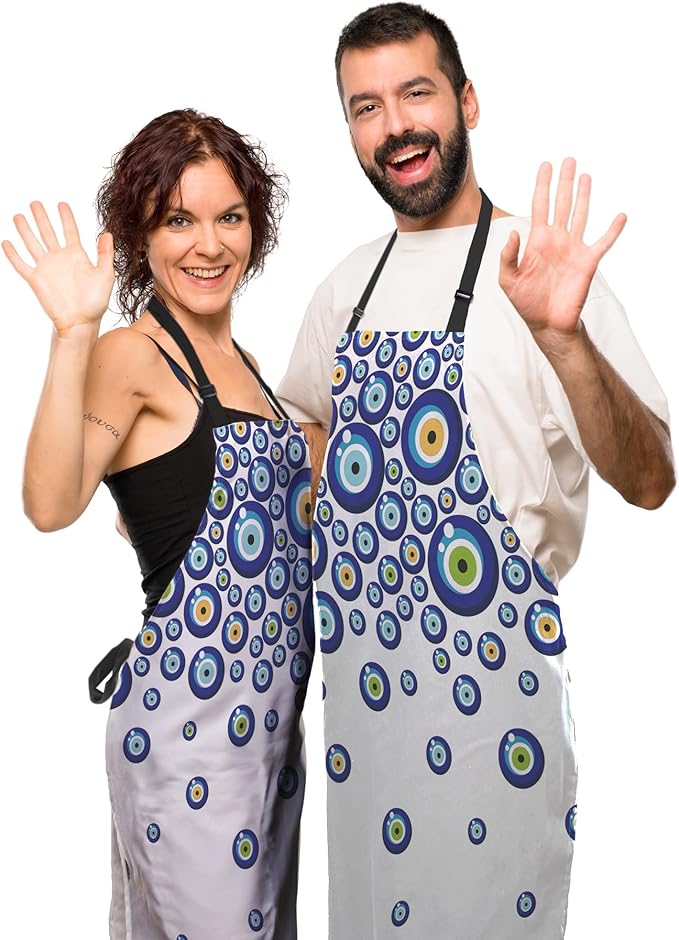 Housekeeping Apron for Women Blue Evil Eye Funny Aprons for Men for Kitchen Cooking Restaurant BBQ Painting Crafting Gardening 27” (W) x 31” (H), Waterproof Aprons