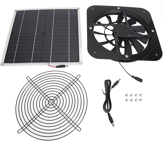 Solar Panel Fan 100W, Weatherproof Exhaust Fan with Metal Protection Mesh for Chicken Coops Greenhouses Sheds, Solar Powered with High Airflow 3000 RPM for Window Exhaust (Black)