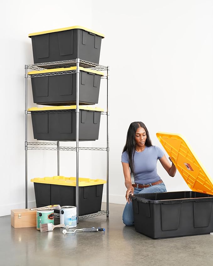 Bin Storage Rack with 5-Pack 27 Gallon Storage Totes – Holiday Decoration Organization, Declutter, NSF Certified, Zinc Plated, Heavy Duty Metal for Garage or Workspace, Steel, 31″ x 23″ x 72″