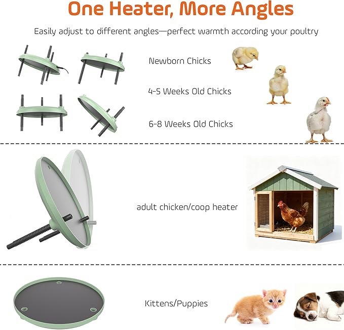 Chicken Brooder Heater, Adjustable Height &Temperature, 12" Metal Heating Plate, Easy Clean, Safe Use 35Watts Chick Warmer, Coop Heater, for Home Backyard Farm Warming Chicken Quail Duck Dog Cats