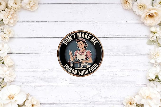 Poison Your Food Metal Sign 8x8in Round Humorous Plaque for Kitchen Wall Decor Chef Gift