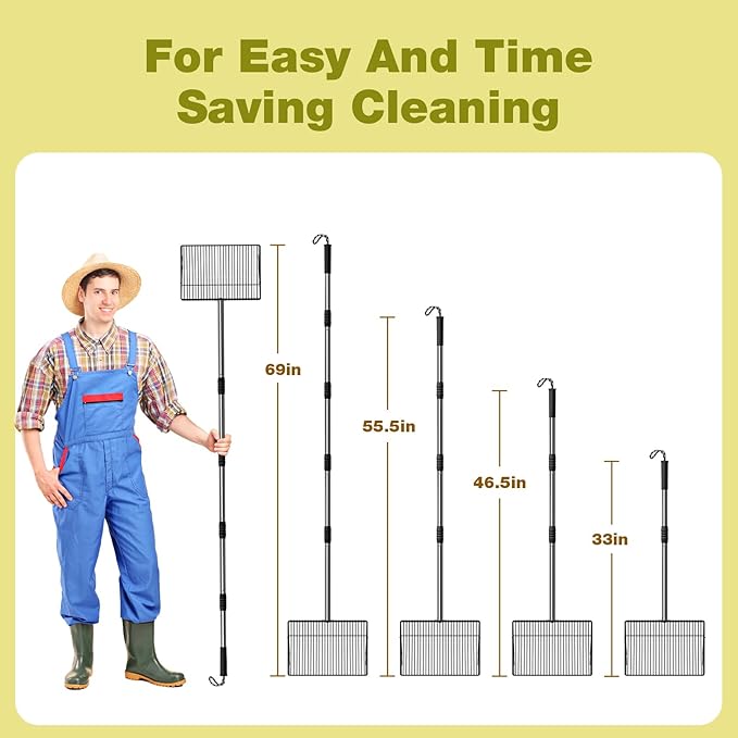 Chicken Poop Scooper with ¼” Fine Mesh Sieve - Heavy Duty Chicken Coop Scoop for Sand, Extra Wide 10” Sifting Shovel Pooper Scooper and Coop Cleaning Must Haves