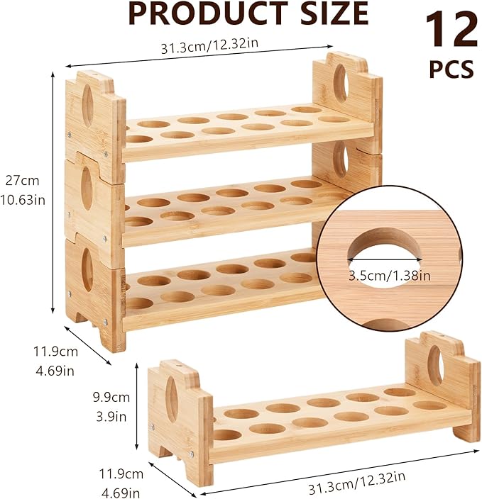Space-Saving Bamboo Egg Rack - 3-Tier 12-Egg Capacity with Screwdriver, Stackable Countertop Organizer for Fresh Eggs