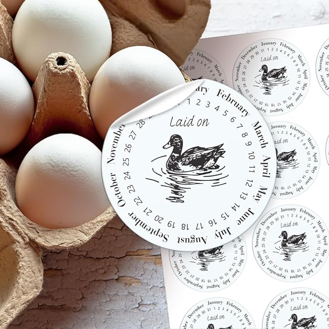 320 Pcs Duck Egg Laid on Stickers, 2 Inch Round Farm Fresh Eggs Sticker Round Eggs Stickers PET Adhesive Egg Packaging Sticker for Box Container Carton Farm Supplies