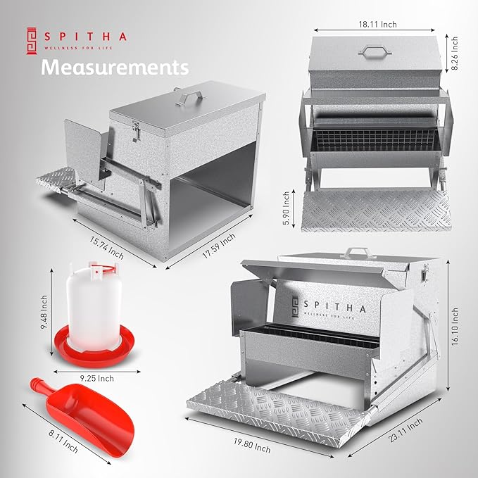 Automatic Chicken Feeder-Chicken Coop Accessories 40 lbs Treadle Chicken Feeders No Waste Steel Poultry Feeder Rodent Proof Weatherproof Comederos para Gallinas Supports 8-13 Chickens 12 Day