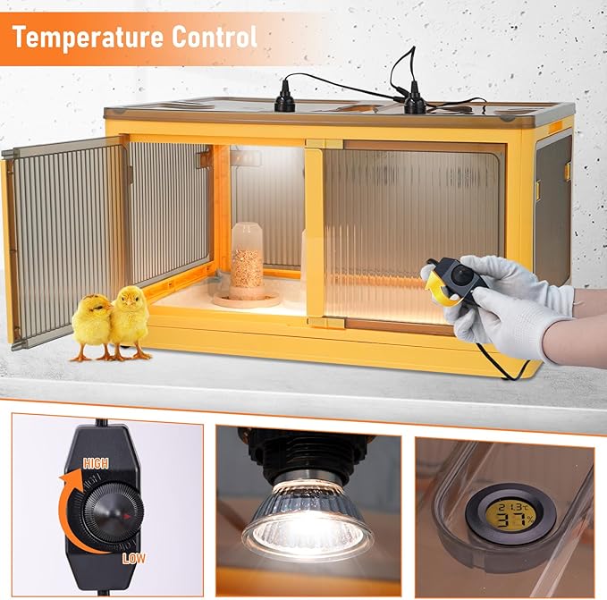 Chicken Brooder Box for Chicks with Feeder and Waterer, Chicken Brooder Heater Warms up to 30 Chicks, Poultry Breeding Box Suitable for Chick Duckling Parrot Lizard (28" L x 19" W x 15" H)