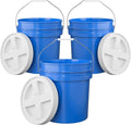 5-Gallon Blue Bucket Pail with Gamma Seal Screw on Airtight Lid, Metal Handles with Plastic Grip for Easy Carrying, Easy Stack and Store, Heavy-Duty 90MIL Extra Durable, Food Grade, BPA Free - 3 Pack