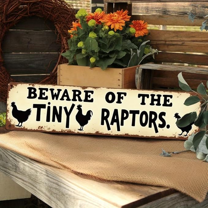Beware of the Tiny Raptors Metal Tin Sign Farmhouse Wall Decor for Kitchen Farmhouse Entryway Home Living Room 4x16 Inch