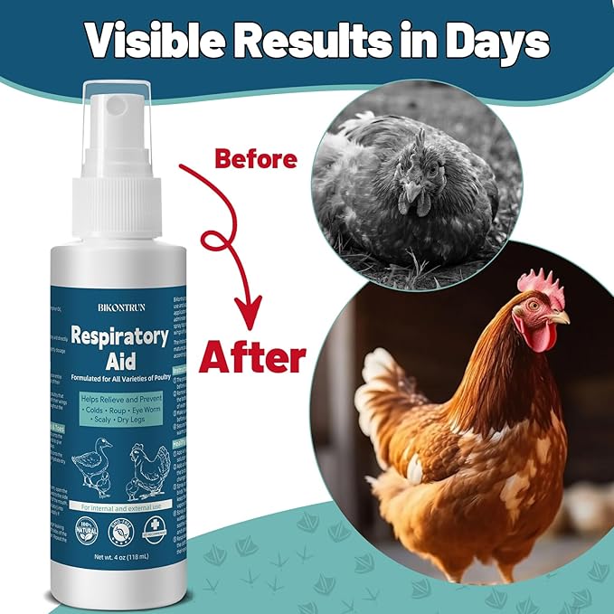 Respiratory Aid for Chicken – Natural Poultry Supplement – Drinking Water Additive – Dropper & Spray Top Included – 4Oz – Safe for All Birds