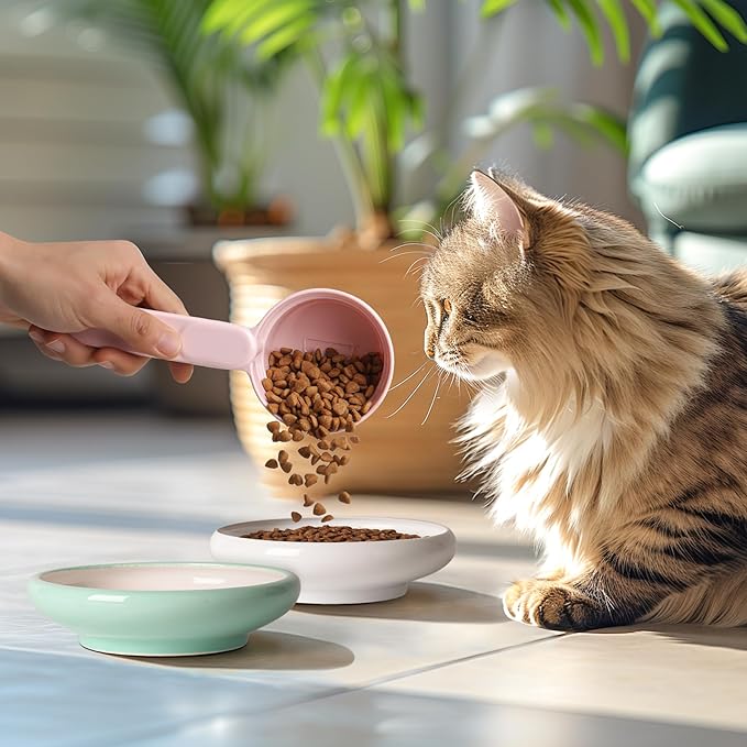Melamine Pet Food Scoop, Cat Food Measuring Cups, Comfortable Long Handle Scoop for Dog, Cat, Ferret and Rabbit Food, 1 Cup Size Pet Food Feeding Scoop Dishwasher Safe (Pink