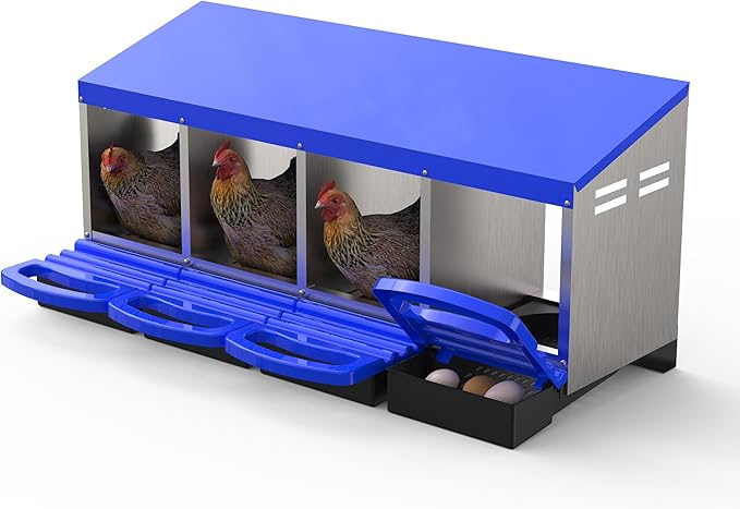 Chicken Nesting Box 4 Hole, Galvanized Steel Nest with Roll Away Egg Collection & Swing Perch, Easy-Clean Laying Box for Hens, Heavy Duty Design for Chicken Coop