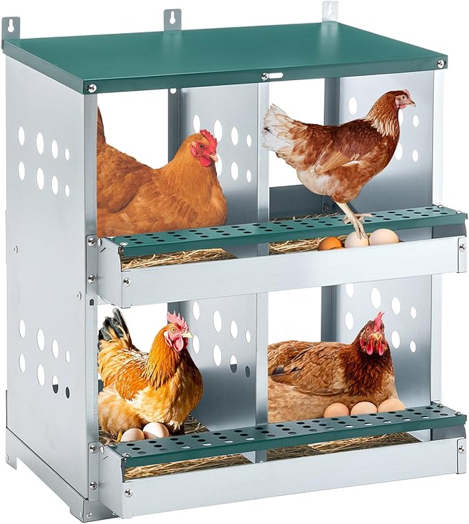 Chicken Nesting Box for Laying Eggs - 4 Room Chicken Laying Boxes, Nesting Boxes for Chickens, Heavy Duty Metal Chicken Coop (22.05" L x 16.92" W x 25.59" H)