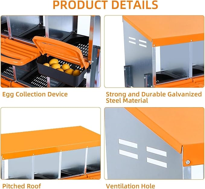 8 Hole Chicken Nesting Boxes - Nesting Boxes Chicken with Roll Away Design & Lid Cover,Easy Egg Collection, Hen Roosting Nest, Durable Poultry Laying Boxes for Hens