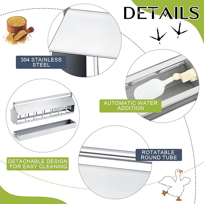 Automatic Chicken Waterer Stainless Steels 14 Windows Chicken Water Feeder Large Watering System with Float Valve Automatic Poultry Waterer for Duck Goose Pigeon Quail