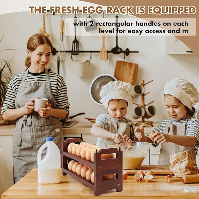 Maxcheck 6-Tier Stackable Acacia Wood Egg Holder, Large Capacity for 72 Eggs, Countertop Storage Rack with Handles for Kitchen Organization and Fridge, Farmhouse Easter Egg Display
