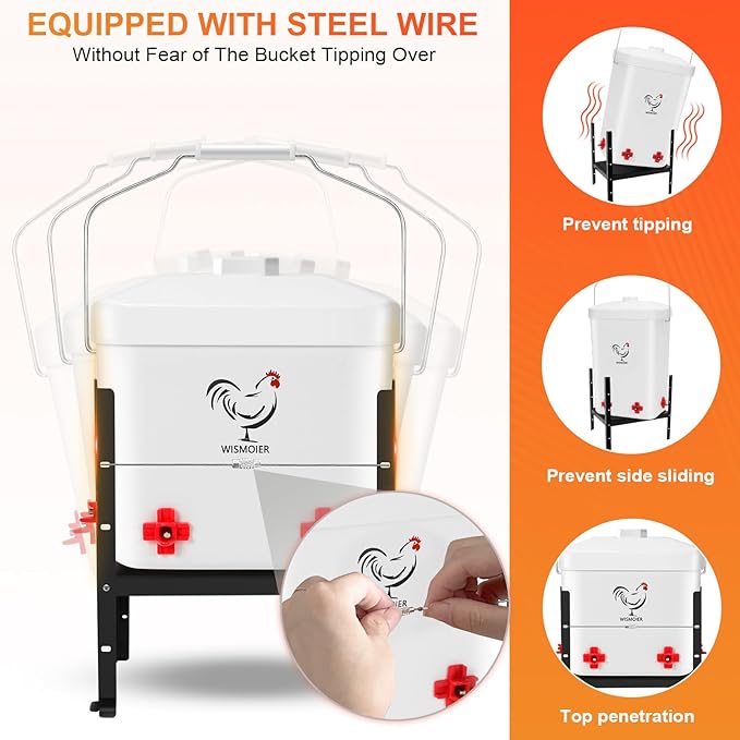 2 Gallon Heated Chicken Waterer Winter Anti-Freezing Automatic Chicken Watering System,Adsjustable Height Poultry Water Dispenser Heating Waterer 9 in x 6.8in x 8.4in