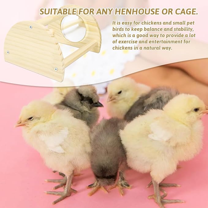 Chicken Perch with Mirror, Strong Pine Wooden Chick Perch Toys for Coop and Brooder for Birds, Baby Chicks, Hens