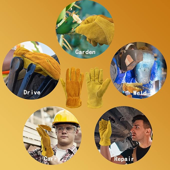 Leather Gardening Gloves for Men, Work Gloves for Welding, Construction, Chainsaw, Farm, Ranch, Yard Work gloves