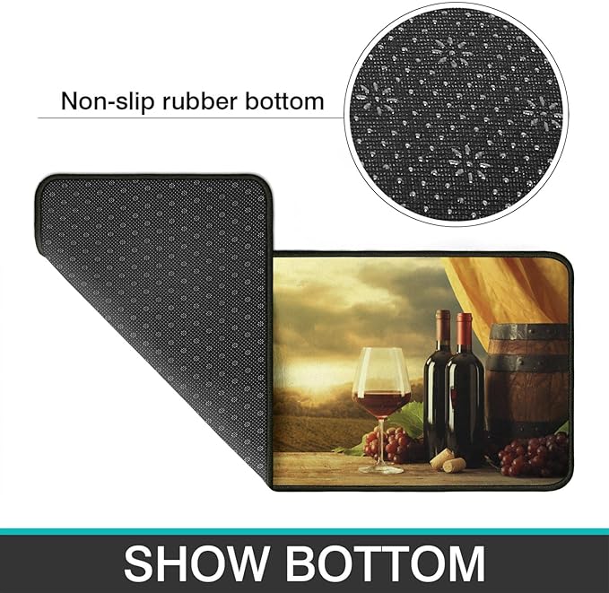 Roszwtit Wine Kitchen Rugs and Mats Set of 2, Farmhouse Red Wine Non-Slip Backing Kitchen Rug, Kitchen Sets Low-Profile Washable Floor Mat for Home Kitchen Decor - 17x29 and 17x47 Inch