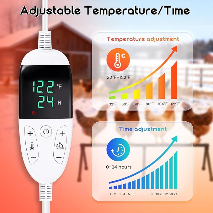 Heated Chicken Perch for Winter Chicken Coop Heater with 24H Timer & Temperature Adjustable Prevent Frozen Toes Chicken Coop Accessories With 2 Heated Roosting Bars for Chick Bird Duck Pigeon Parrot