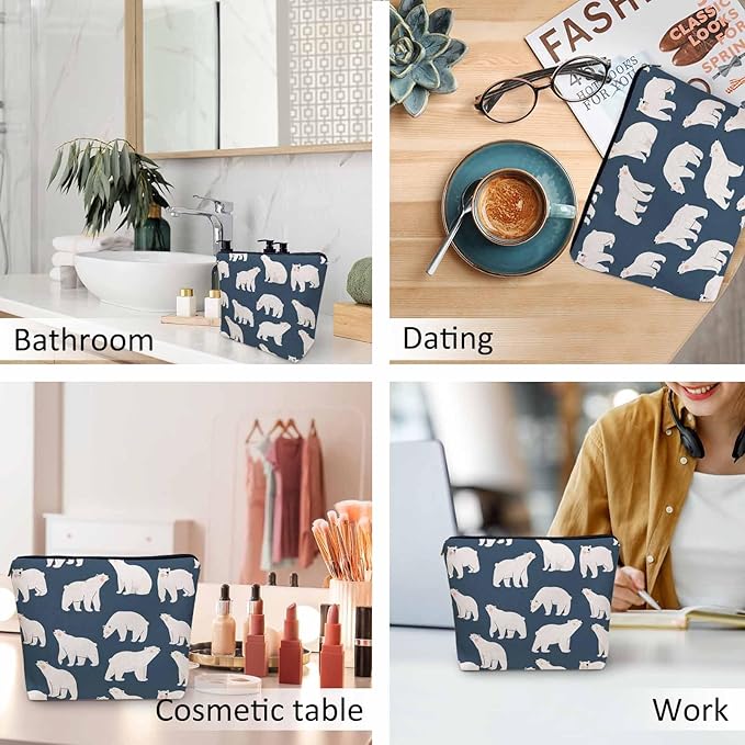 Polar Bear Makeup Bag For Women, Adorable Cosmetic Bag Makeup Bags, Cute Arctic Polar Bear Zipper Bag Travel Bags Toiletry Organizers Pouch Bags Washing Bags For Gym Bathroom