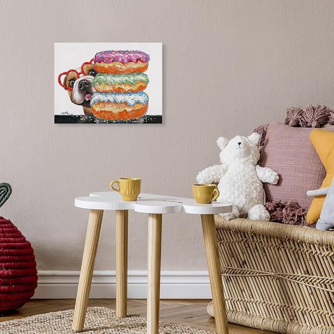 Yidepot Dog Kitchen Pictures Wall Decor - Farmhouse Kitchen Cute Donut Animal Posters for Diningroom Dog Decorations 16"x24"