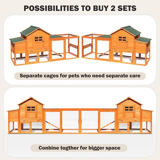 Large Wooden Chicken Coop for 4-6 Chickens, Secure Outdoor Hen House with Enclosed Run, Weather-Resistant Roof, Easy-Clean Slide-Out Tray & Nesting Boxes (Includes 2 Training Eggs)