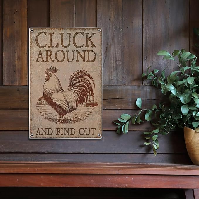 Funny Rooster Sign 'Cluck Around And Find Out' Vintage Metal Wall Plaque For Bars Pubs Man Caves Farmhouse Cafes Garages Bathrooms More Rustic Farm Style Plate 8 x 12 Inch