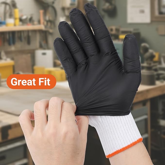 100 PCS Disposable Black Nitrile BBQ Gloves Large - 5 Mil for Cooking, Serving, Butcher, Grilling Cooking Accessories Power Latex Free, with 12 Pairs Cotton Glove Liners Men & Women