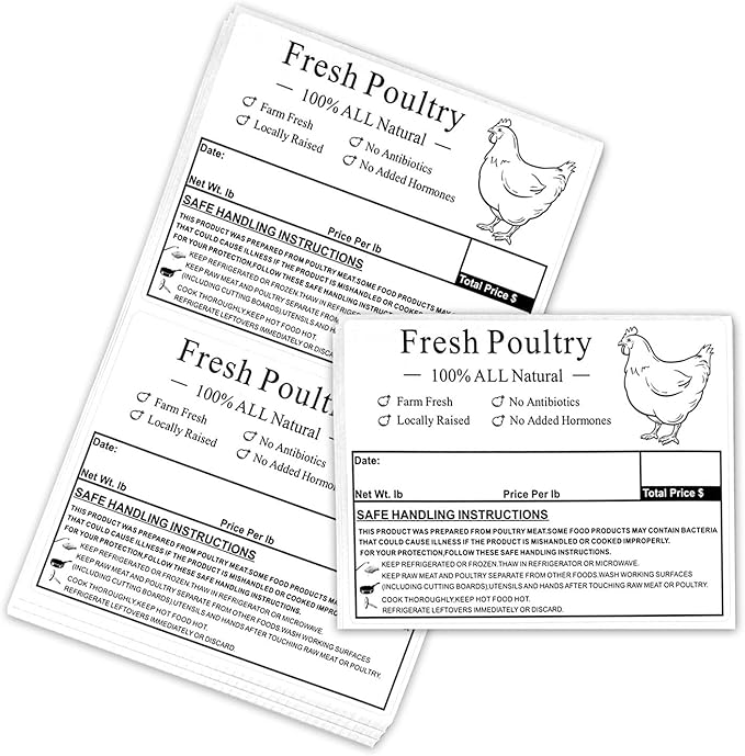 Poultry Freezer Labels,4x3 Inch with Handling Instructions Exemption,50 Pcs